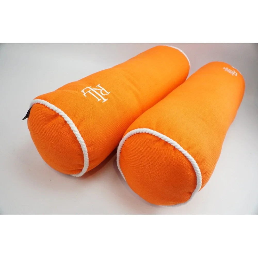Lauren Ralph Lauren Outdoor Bolster Pillows Set of 2 Orange RLL Logo Canvas Good